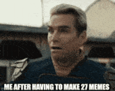 a man with a surprised look on his face is holding a book and says `` me after having to make 27 memes ''