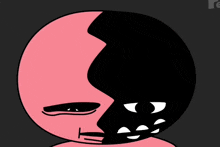 a cartoon drawing of a pink and black circle with three eyes
