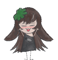 a drawing of a girl with long brown hair and a green clover in her hair