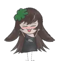 a drawing of a girl with long brown hair and a green clover in her hair