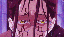 a close up of a man 's face with blood coming out of his nose and mouth .