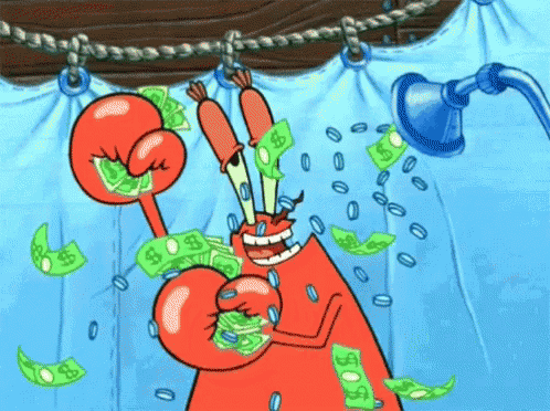 Money GIF - Spongebob Squarepants Mr Krabs Bath - Discover & Share GIFs, حجم الصورة 498x372