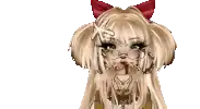 a girl with blonde hair and a red bow in her hair