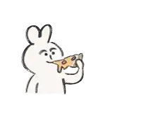 a drawing of a rabbit holding a pizza
