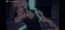 a crunchyroll logo can be seen on the bottom of a screen
