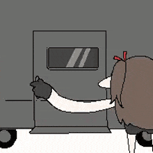 a cartoon of a girl standing in a doorway .