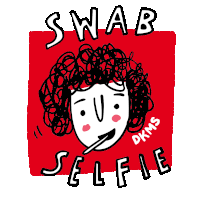 a drawing of a person with a cigarette in their mouth and the words swab selfie