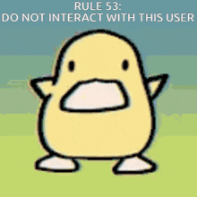 a cartoon of a duck with the words rule 53 do not interact with this user below it