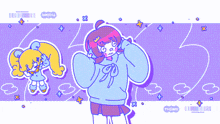 a girl with a crown on her head is standing in front of a purple background with the word thorny on it