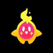 a yellow and pink cartoon character with a flame coming out of its mouth .