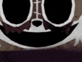 a close up of a cartoon face with stitched eyes and mouth
