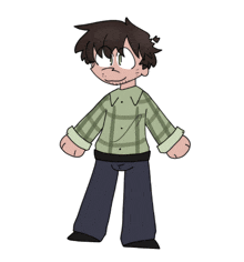 a cartoon of a man in a plaid shirt is laying on his back