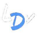 a blue letter d is on a white background