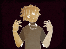 a drawing of a person with stitched arms and a necklace
