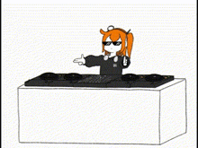 a cartoon of a girl wearing sunglasses and headphones playing a dj set