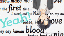 a man is upside down with the words yeah please be love