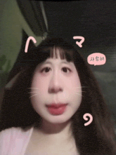 a woman with cat ears and a speech bubble that says ' 사랑해 ' on it