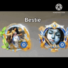 a painting of a woman with the word bestie written on it .