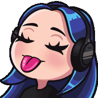a cartoon drawing of a girl wearing headphones sticking out her tongue