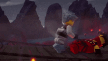 a cartoon character is flying through the air with smoke coming out of it .