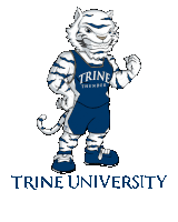a mascot for trine university is wearing a thunder shirt