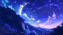 a painting of a night sky with a crescent moon