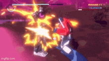 two robots are fighting in a video game .
