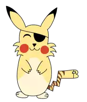 a pikachu wearing a pirate hat with a striped tail