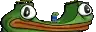 a pixel art of a green frog with a crown on its head and a big mouth .