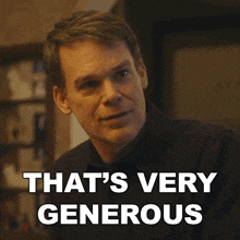 a man says that 's very generous in front of a bookshelf