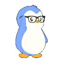 a penguin is wearing glasses and has hearts around its eyes