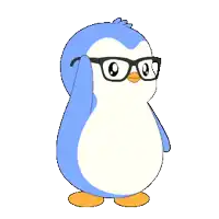 a penguin is wearing glasses and has hearts around its eyes