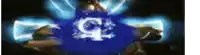 a blurred image of a person holding a blue object with a g on it .