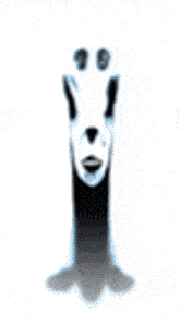 a drawing of a man with a long neck and a circle in the background .