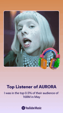 an advertisement for youtube music shows a picture of aurora