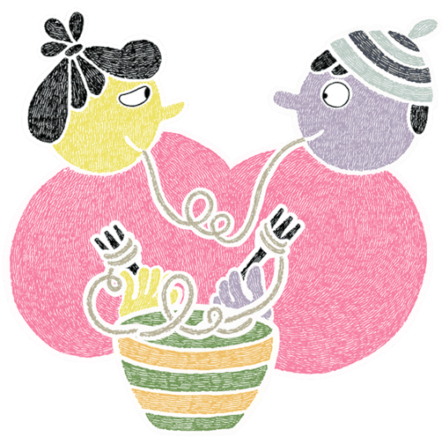 Peter And Lotta Eating Pasta Sticker - Cosy Love Noodles Lunch Stickers