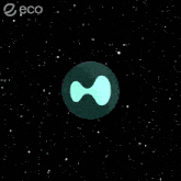 a green sphere with the letter m on it is surrounded by white stars