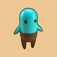 a cartoon character with a blue head and brown arms and legs