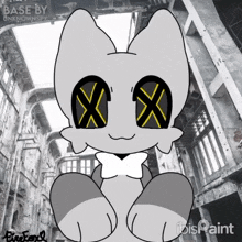 a drawing of a cat with x 's in its eyes and the words base by unknownspy below it
