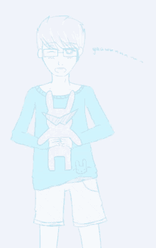 a drawing of a boy holding a stuffed bunny with the words good morning written below him