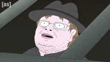 a cartoon of a man with glasses and a hat says [ as ] in the corner