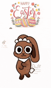 a cartoon of a bunny with big eyes and a crown on its head .