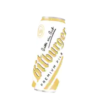 a can of bitburger premium pils is against a white backdrop