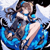 a girl with wings is wearing a crown and holding a cube