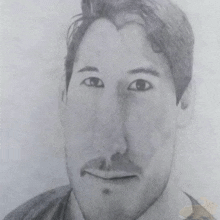 a black and white pencil drawing of a man with a beard and mustache .