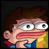 a cartoon drawing of a man with big eyes and a bow tie