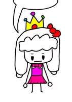 a cartoon drawing of a girl wearing a pink dress and a crown .