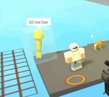 a video game character is standing next to a dog and a fire ring