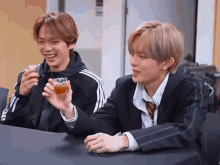 Kangmin Raising Glass Drinking Minchan GIF - Kangmin Raising Glass Drinking Minchan Verivery GIFs