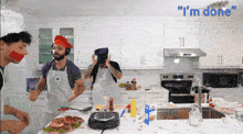 a kitchen scene with the words " i 'm done " on the bottom